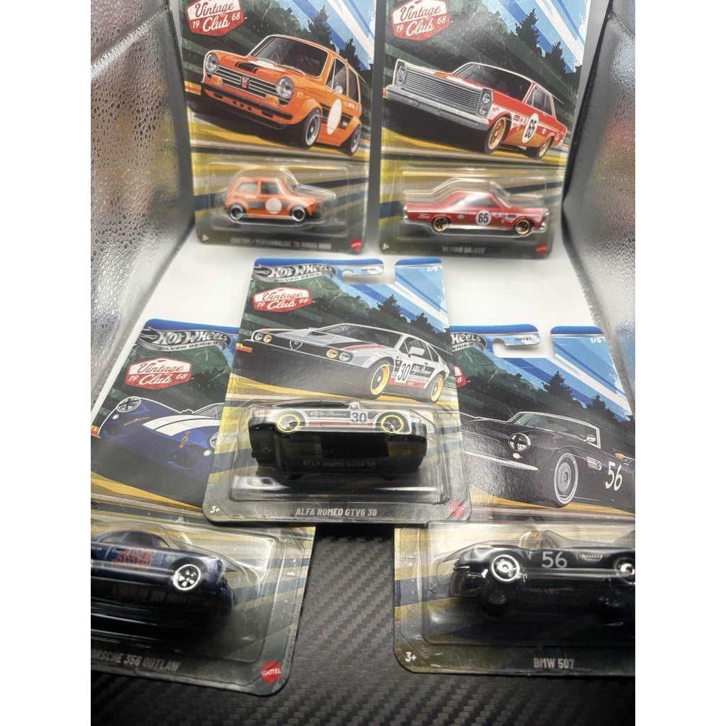 Hot Wheels Vintage Racing Club Complete Set 5 Silver Series Porsche 356 BMW Alfa