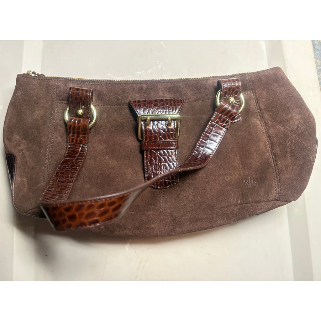 Ralph Lauren Suede Shoulder Bag Women's Brown, Zipper Closure