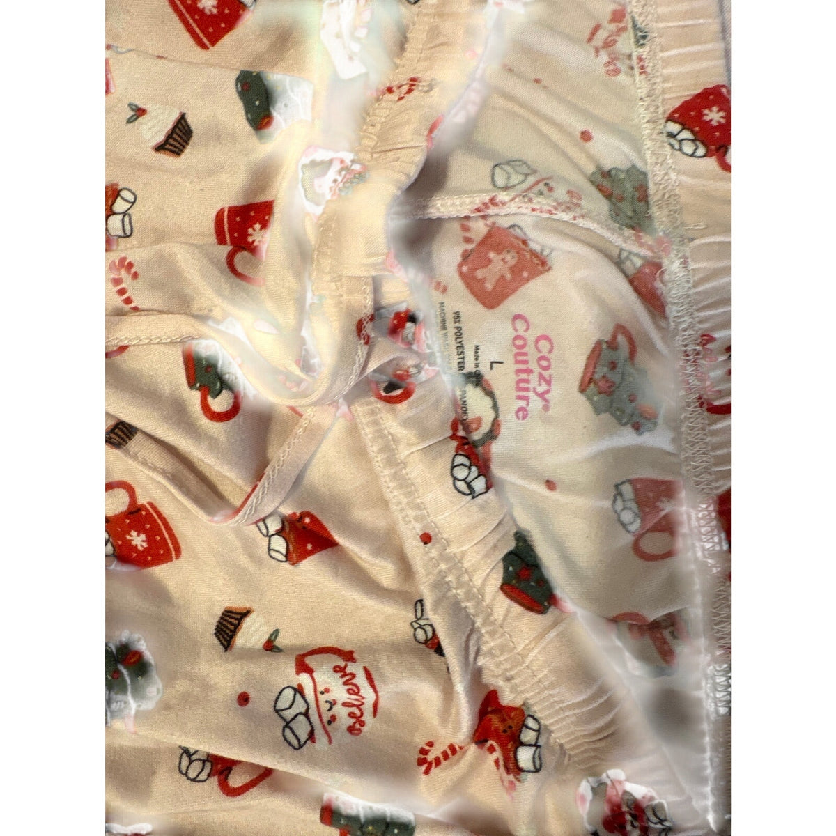 Cozy Couture Women's Pajama Pants Festive Christmas Graphic L Pink Red