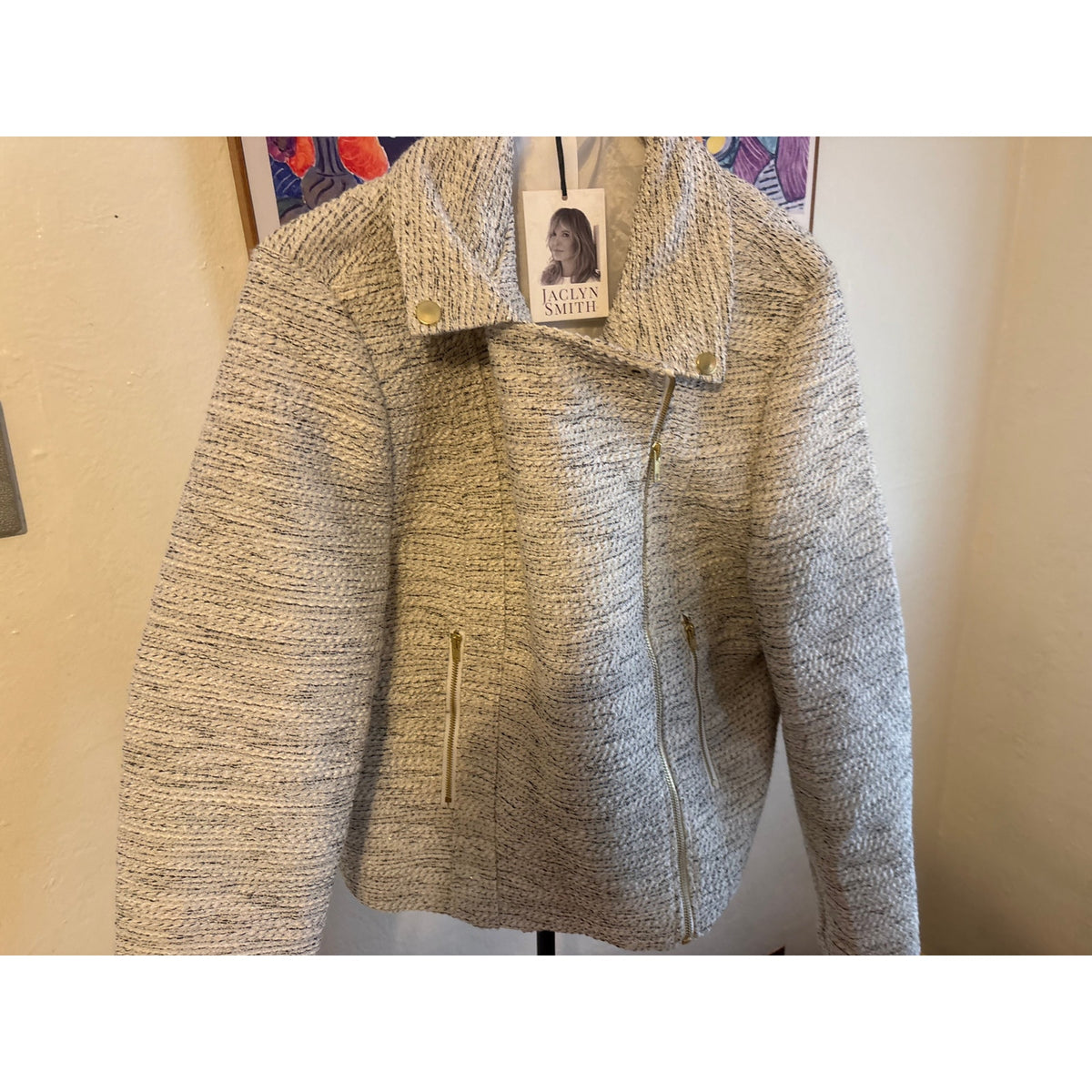 JACLYN SMITH Women’s Tweed Moto Jacket Black Cream