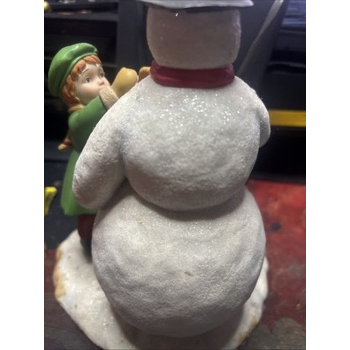 Hallmark Large Traditional Snowman Glitter figurine being built by children 9"T