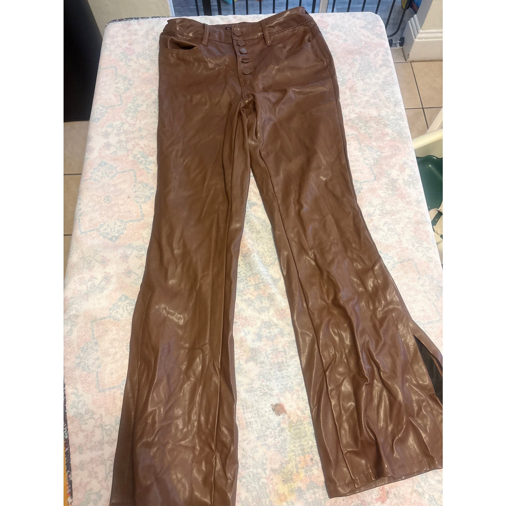 Dollhouse Women's Juniors Faux Leather Flare Pants, Size 11/12, Brown Multicolor
