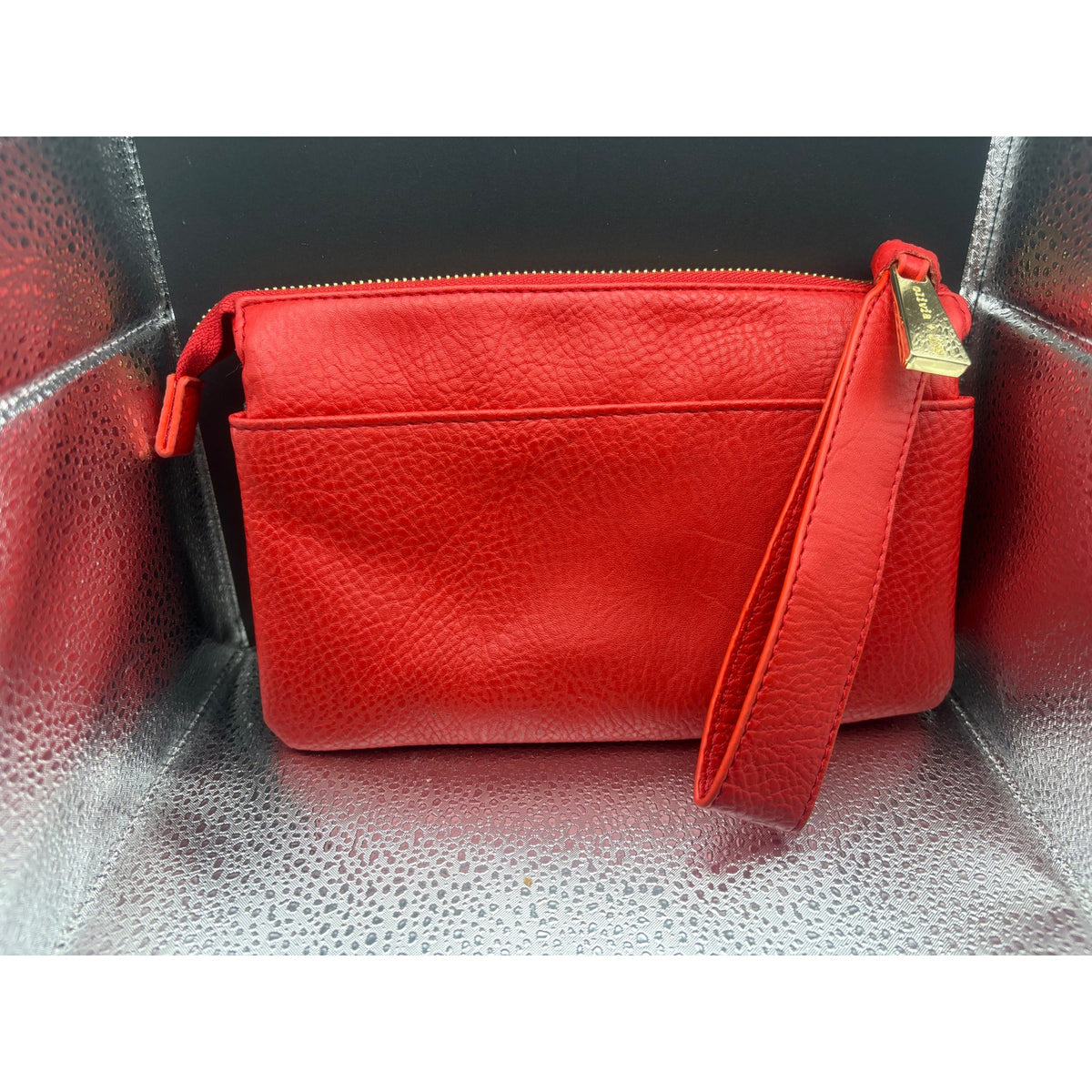 Olivia+Joy Red Faux Leather Wristlet Clutch Women’s Evening Bag