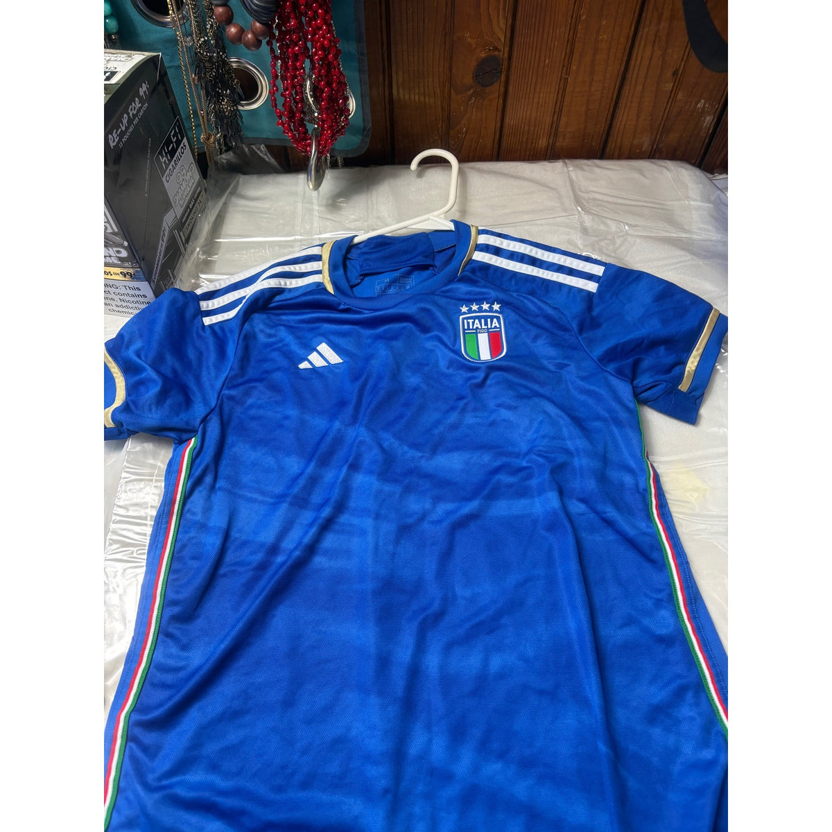 Adidas Italia National Team Soccer Jersey Men's M Blue White Striped