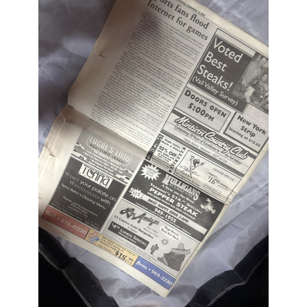 Vail Daily “Tuesday Terror” Newspaper 9/12/2001 9/11 Coverage A1–B11 Complete