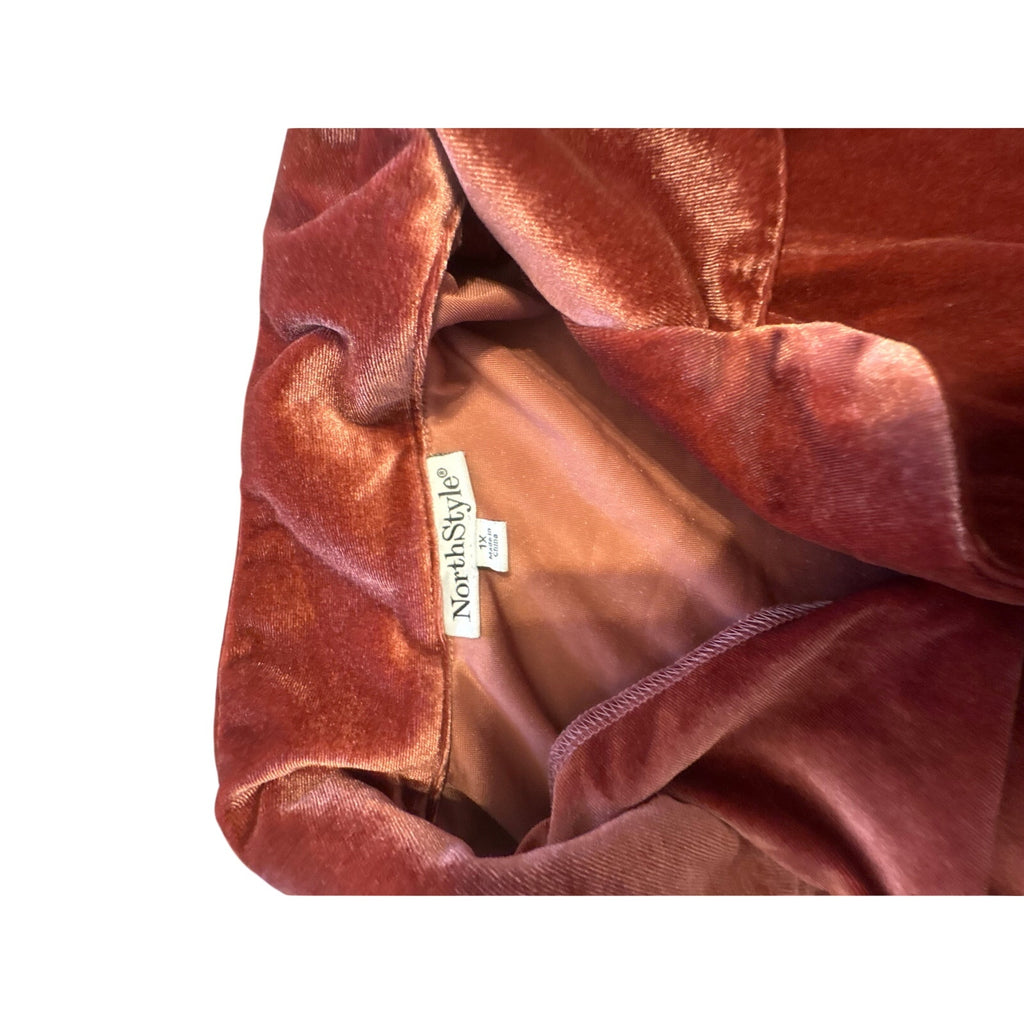 NorthStyle Women's Velvet Button-Down Shirt 1X Brown Multicolor