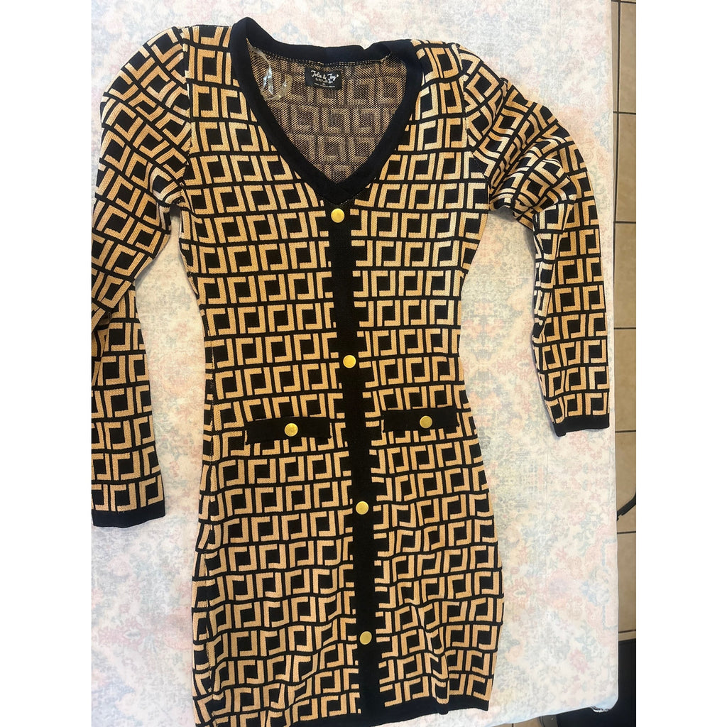 Jolie & Joy Fendi Monogram Knit Dress Women's XL Black Tan Casual