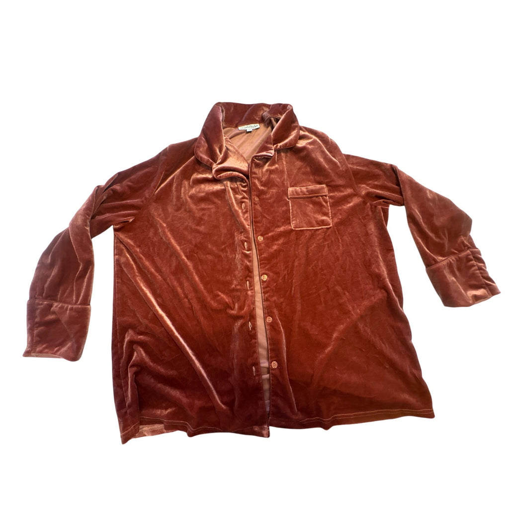 NorthStyle Women's Velvet Button-Down Shirt 1X Brown Multicolor
