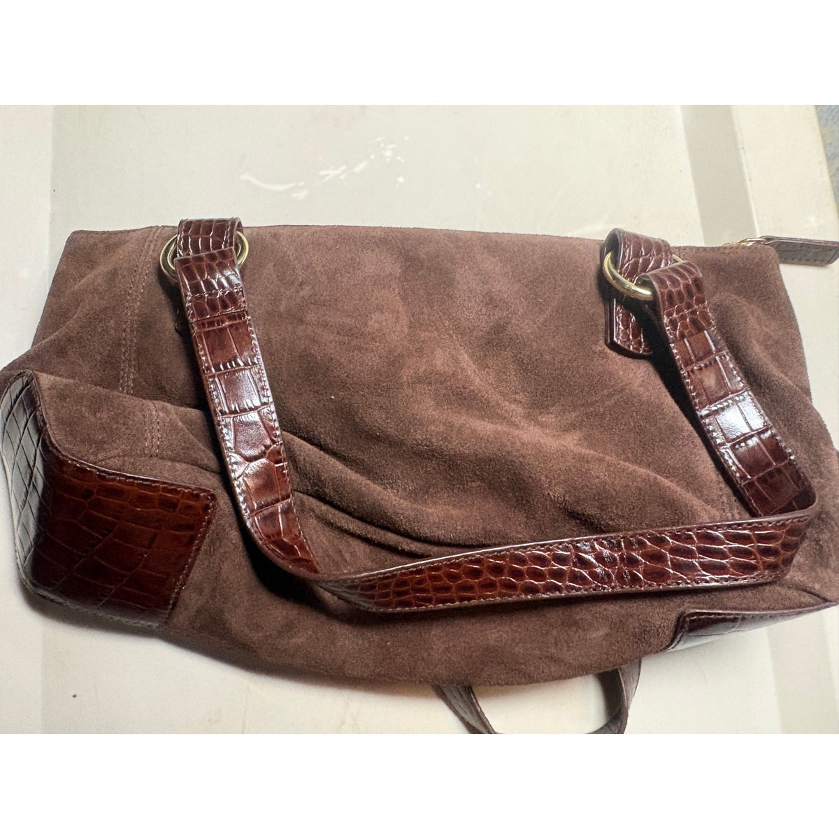 Ralph Lauren Suede Shoulder Bag Women's Brown, Zipper Closure