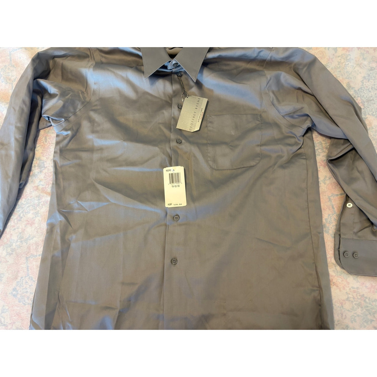 GEOFFREY BEENE Wrinkle Free Sateen Dress Shirt Men 16-32/33 Gray Multicolor