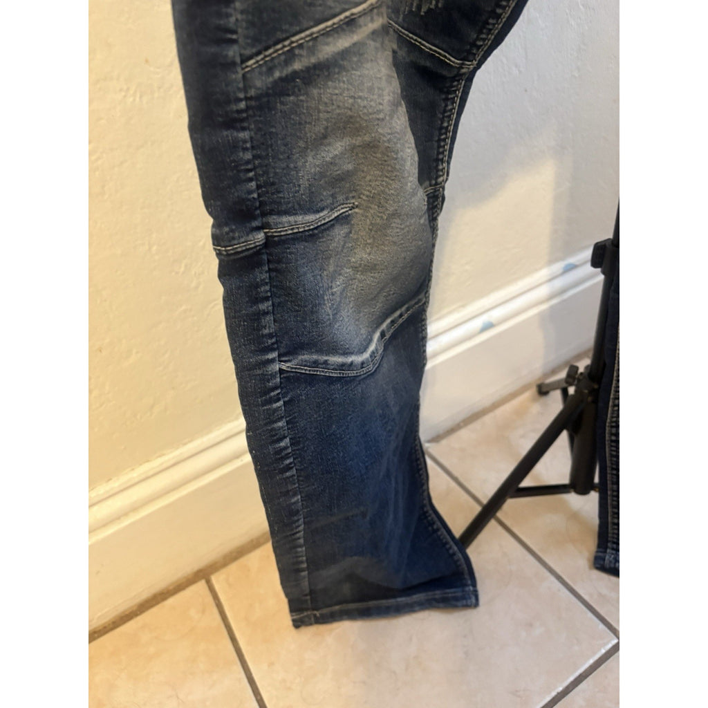 Demolition Men’s Moto Jeans 36x32 Dark Wash Whiskered Camo Patch