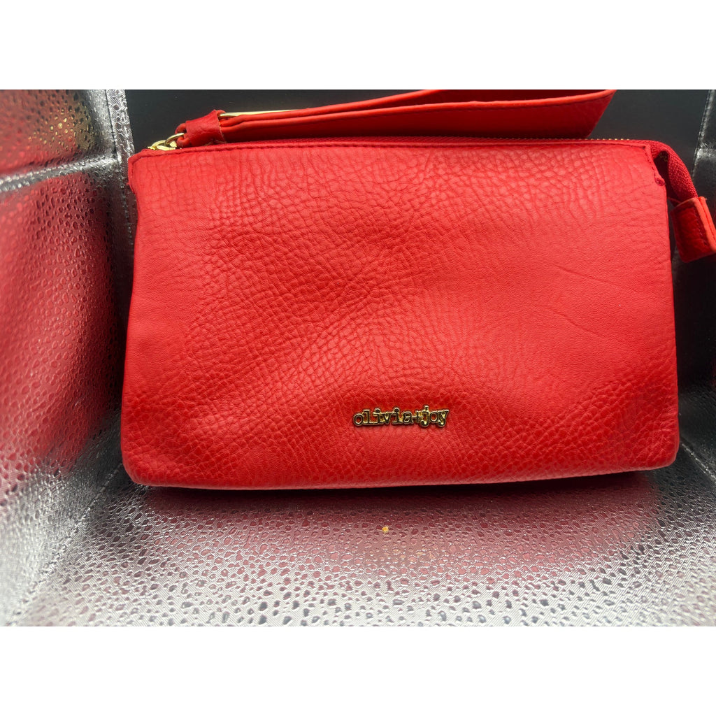 Olivia+Joy Red Faux Leather Wristlet Clutch Women’s Evening Bag