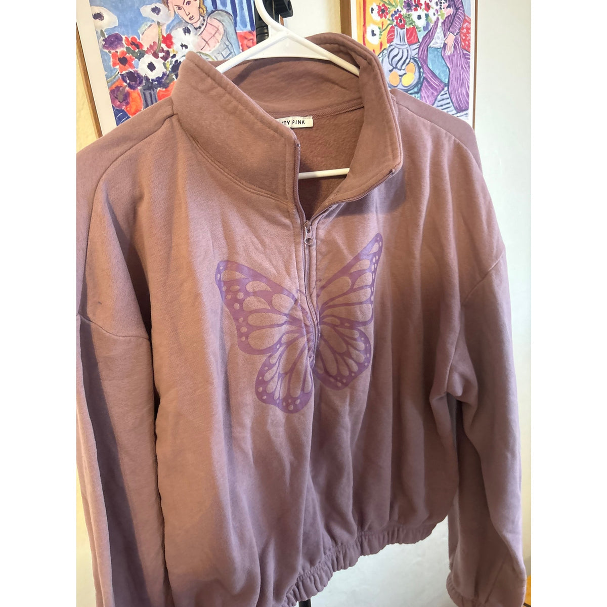 Celeb Pink Women’s Quarter-Zip Pullover - XXL, Graphic Butterfly, Knit Material