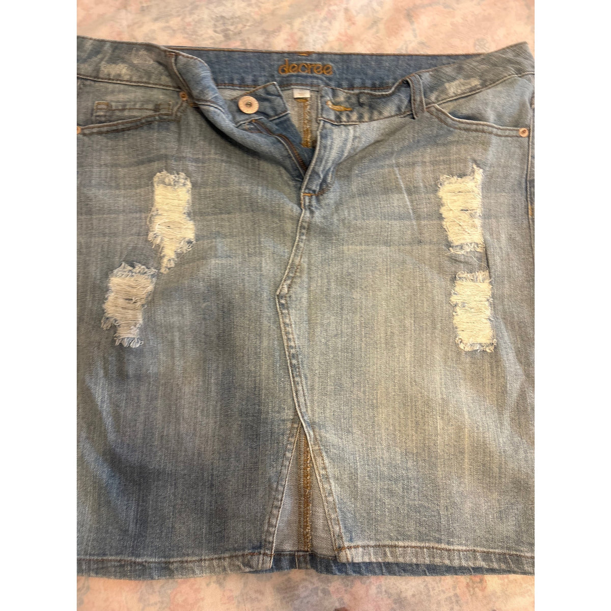 Decree Women's Denim Jean Skirt Mini 15 Blue Brown Casual Distressed Ripped