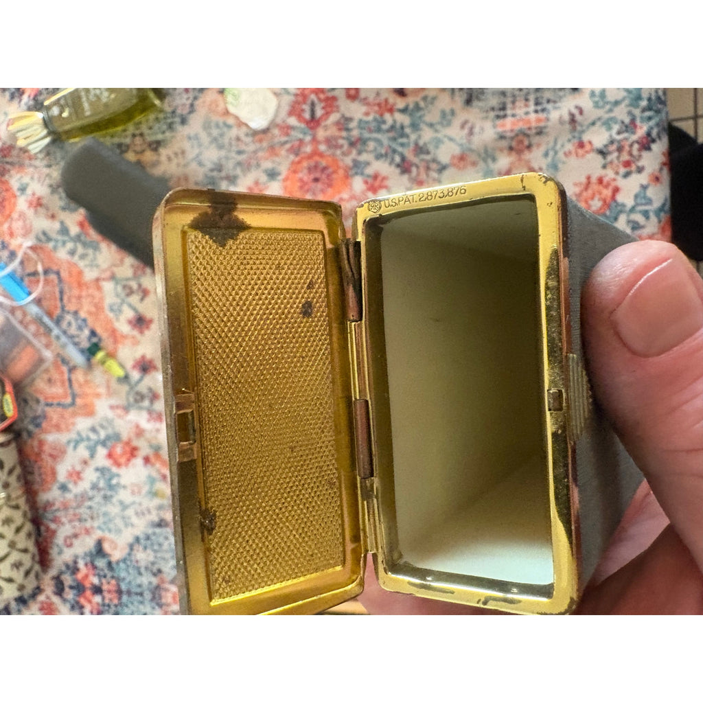 BUXTON Vintage Cigarette Case, Blue & Gray, Brass Accent