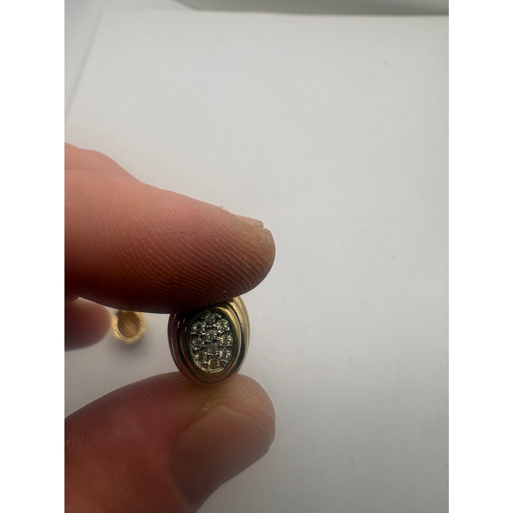 Beautiful Vintage Panetta Two-Tone Pavé Rhinestone Oval Dome Earrings