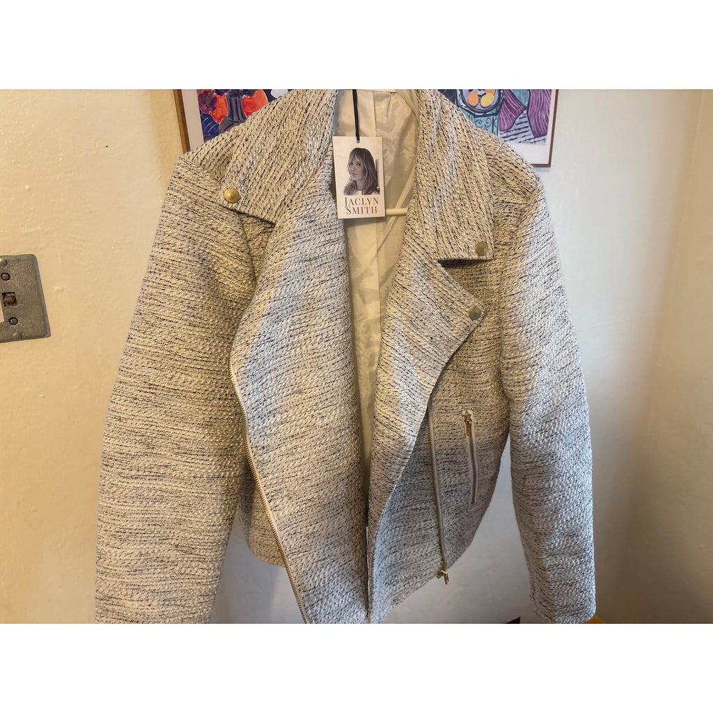 JACLYN SMITH Women’s Tweed Moto Jacket Black Cream