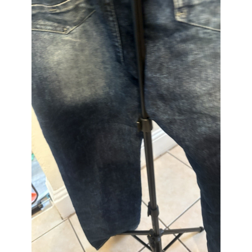 WT02 Moto Biker Jeans Men's Size 30x30 Blue Skinny Stretch Distressed Ribbed