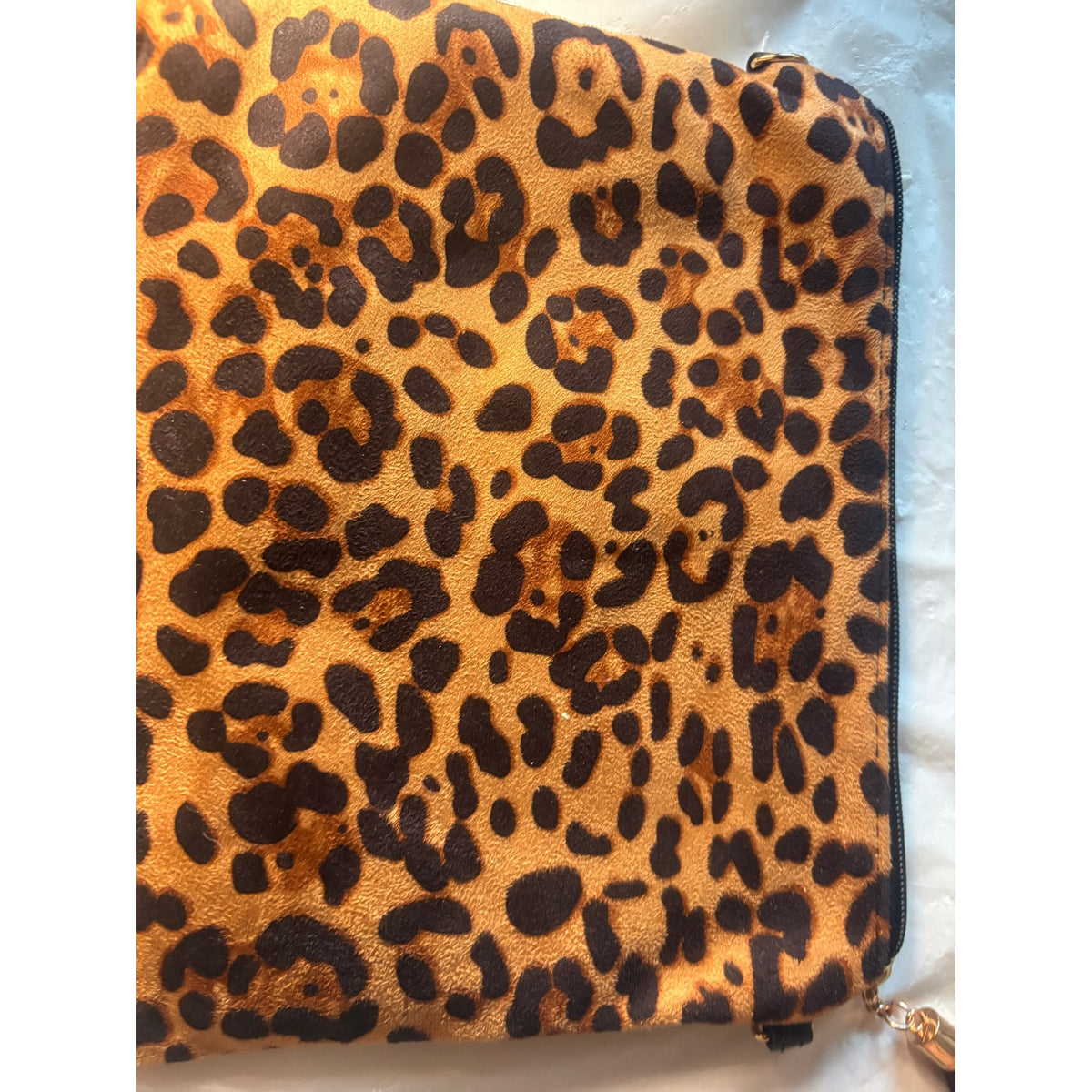 LIB NEW YORK Leopard Print Faux Suede Clutch Wristlet Evening Bag Women