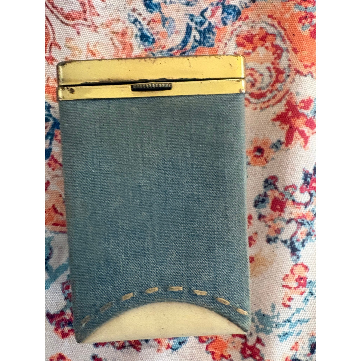 BUXTON Vintage Cigarette Case, Blue & Gray, Brass Accent