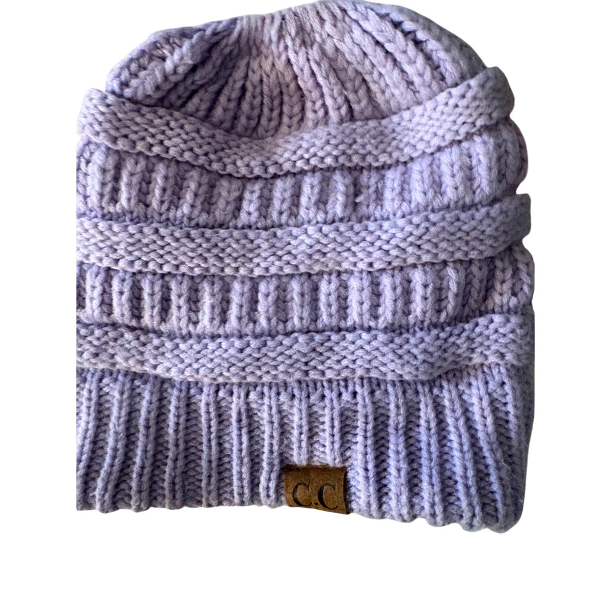 C.C Knitted Beanie Unisex Winter Hat Purple Cable Knit Ribbed