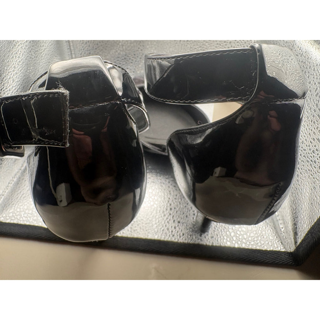 AK ANNE Patent Leather Black Flats with Ankle Strap