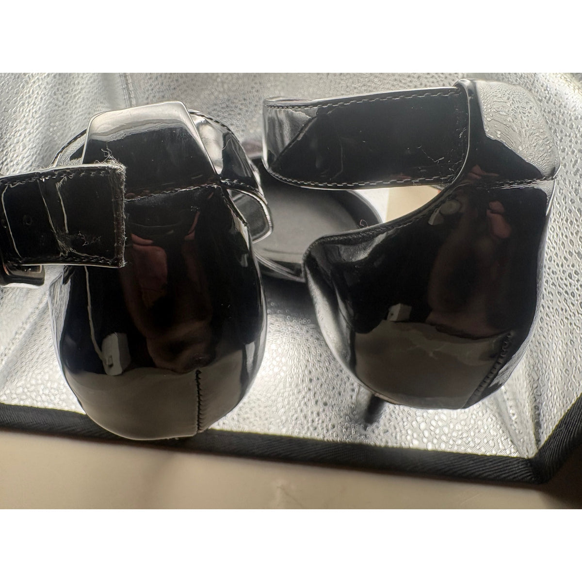 AK ANNE Patent Leather Black Flats with Ankle Strap