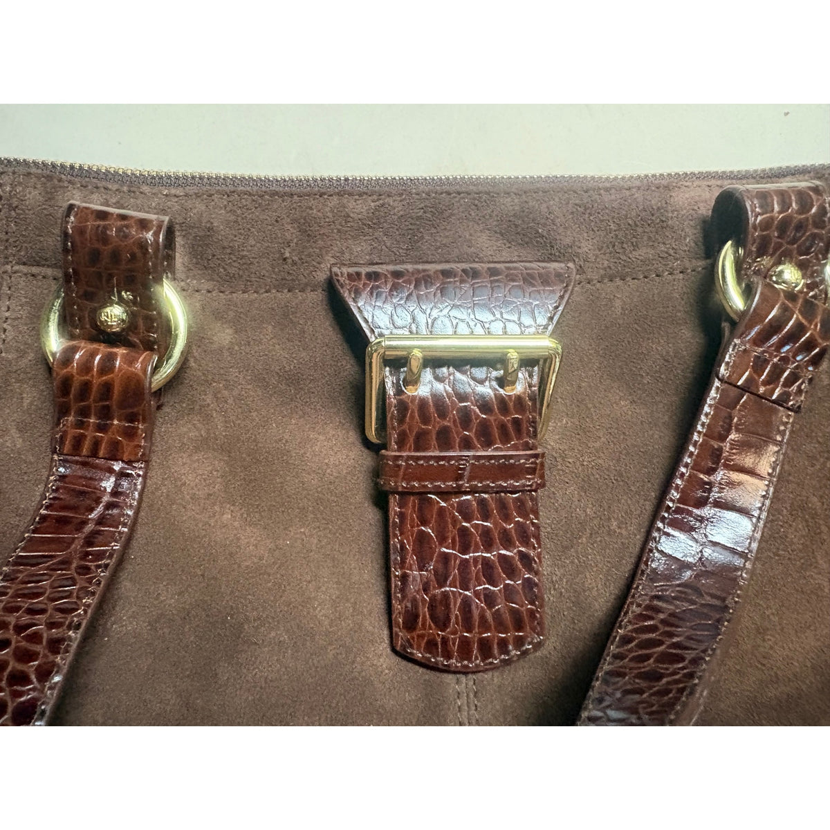 Ralph Lauren Suede Shoulder Bag Women's Brown, Zipper Closure