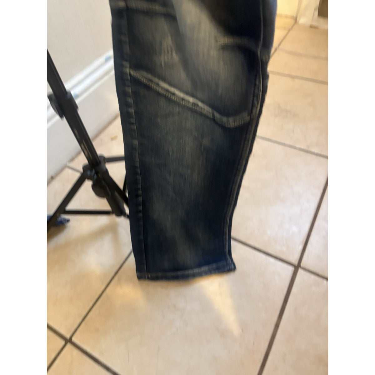 Demolition Men’s Moto Jeans 36x32 Dark Wash Whiskered Camo Patch