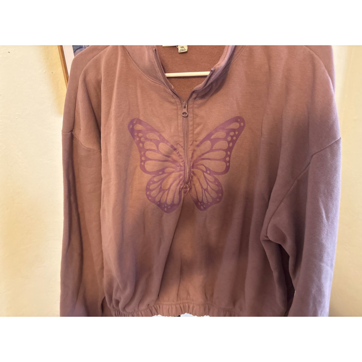 Celeb Pink Women’s Quarter-Zip Pullover - XXL, Graphic Butterfly, Knit Material