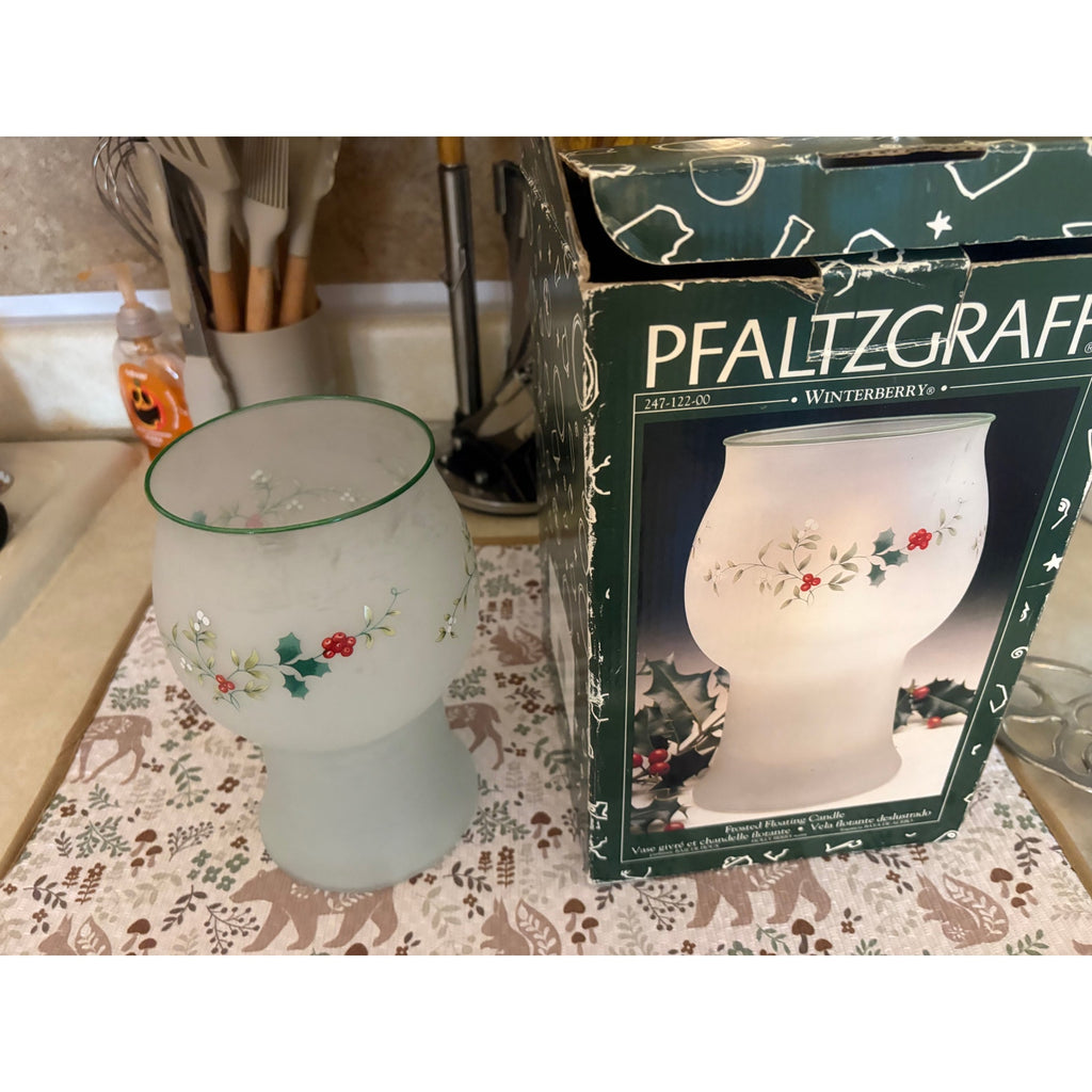 Pfaltzgraff Winterberry Frosted Glass Candle Holder, Holiday Decor