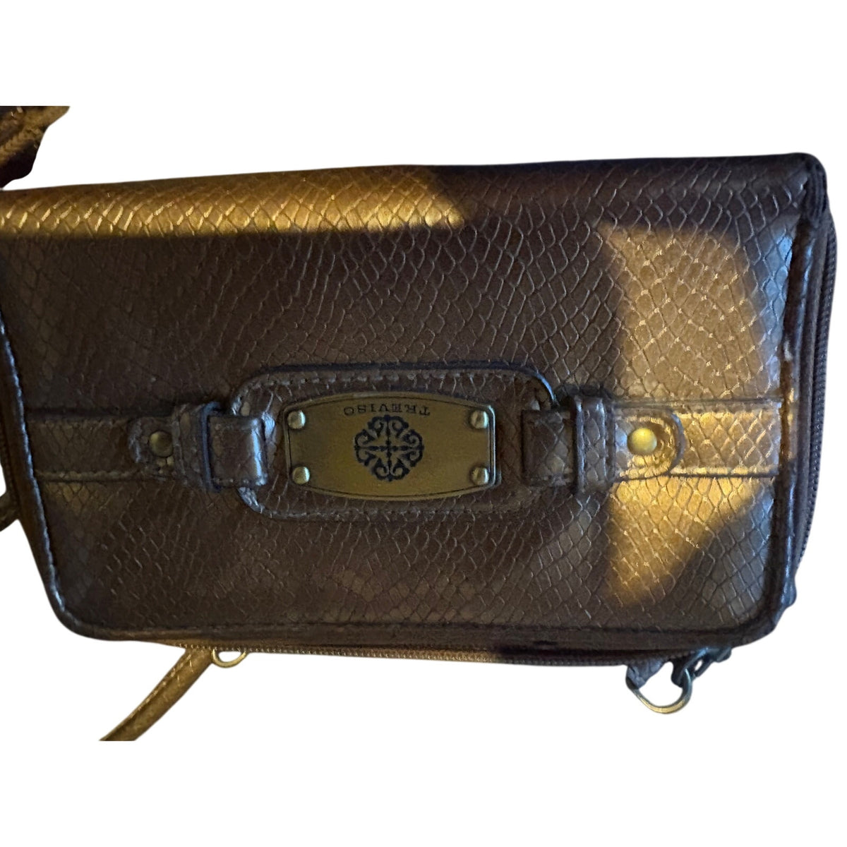 Treviso Zip-Around Wallet Wallets Brown Tan Faux Leather, Snakeskin Print, Zipper Closure