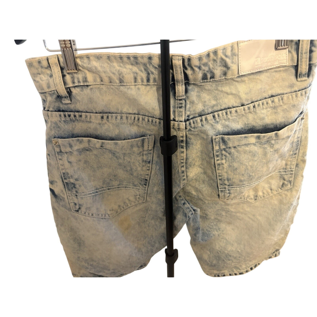 South pole Mens Acid Wash Moto Biker Denim Shorts Light Blue Distressed Size 29
