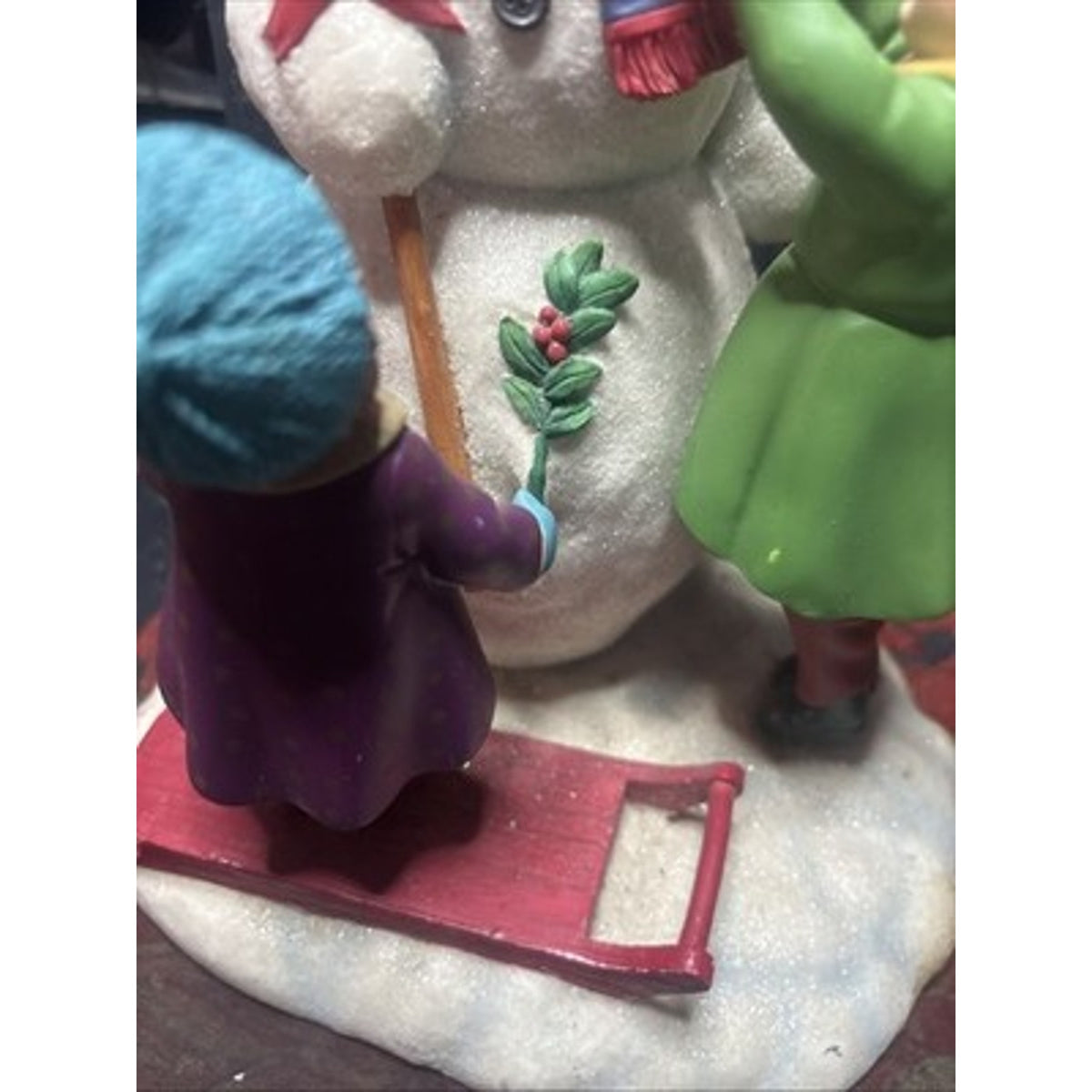 Hallmark Large Traditional Snowman Glitter figurine being built by children 9"T