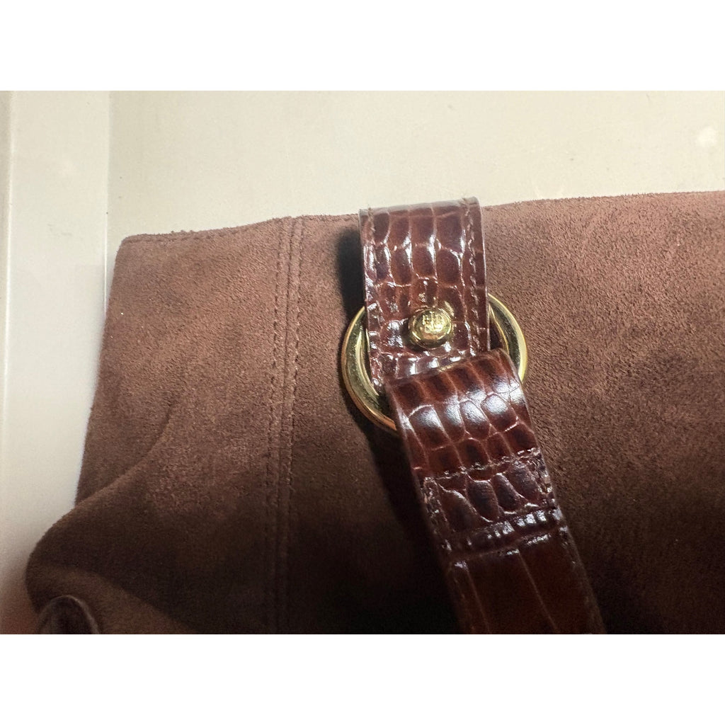 Ralph Lauren Suede Shoulder Bag Women's Brown, Zipper Closure