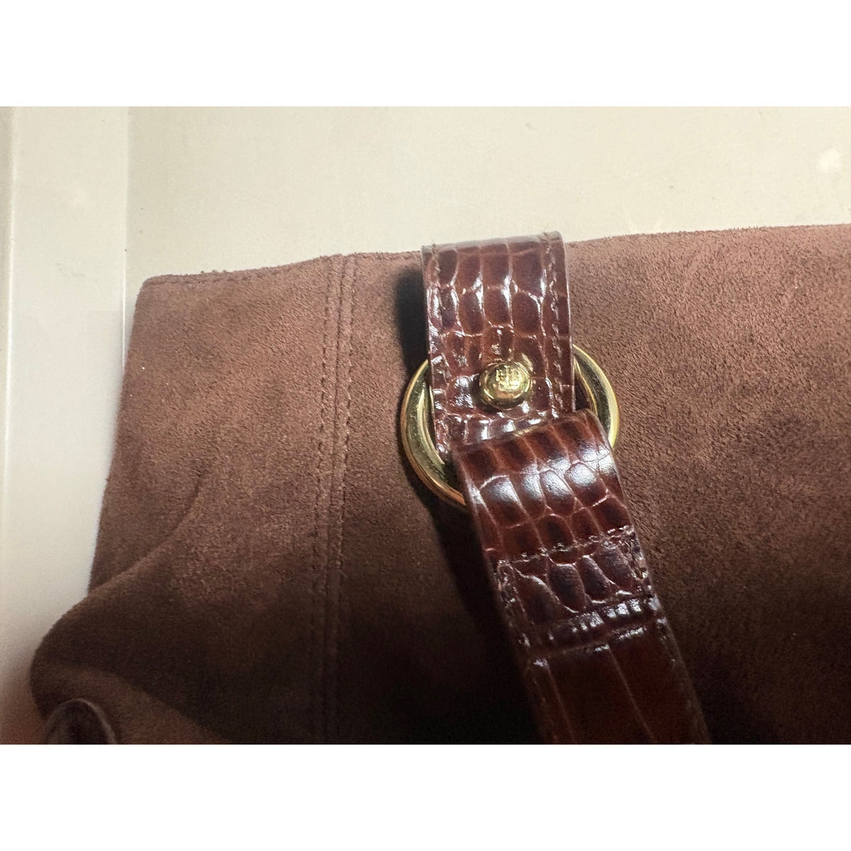 Ralph Lauren Suede Shoulder Bag Women's Brown, Zipper Closure