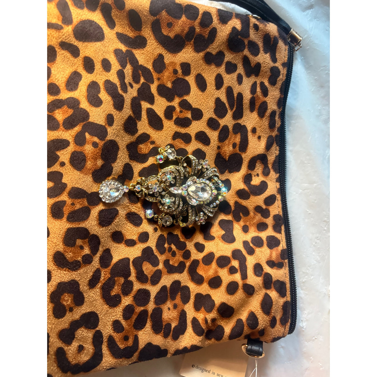 LIB NEW YORK Leopard Print Faux Suede Clutch Wristlet Evening Bag Women