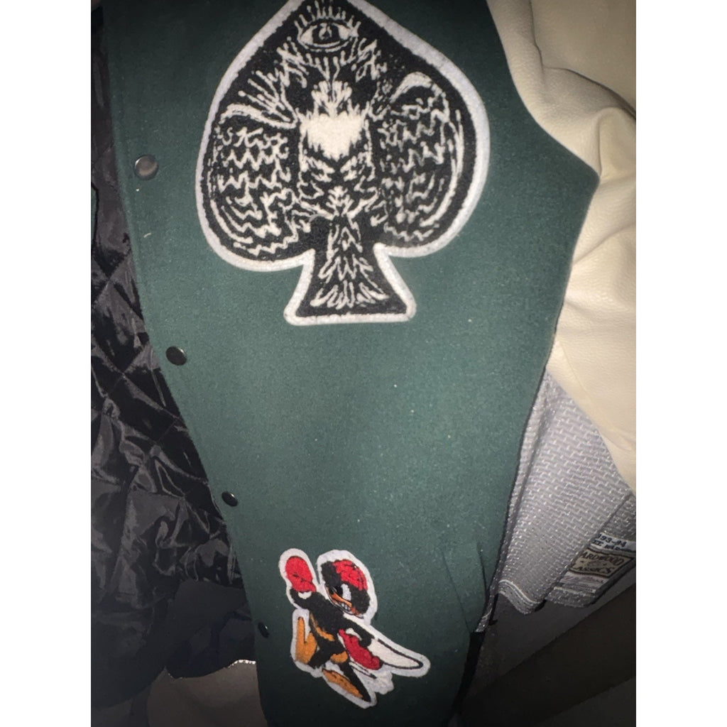 Reason Clothing Spoiler Varsity Jacket - Forest Green / Cream - Men’s Large