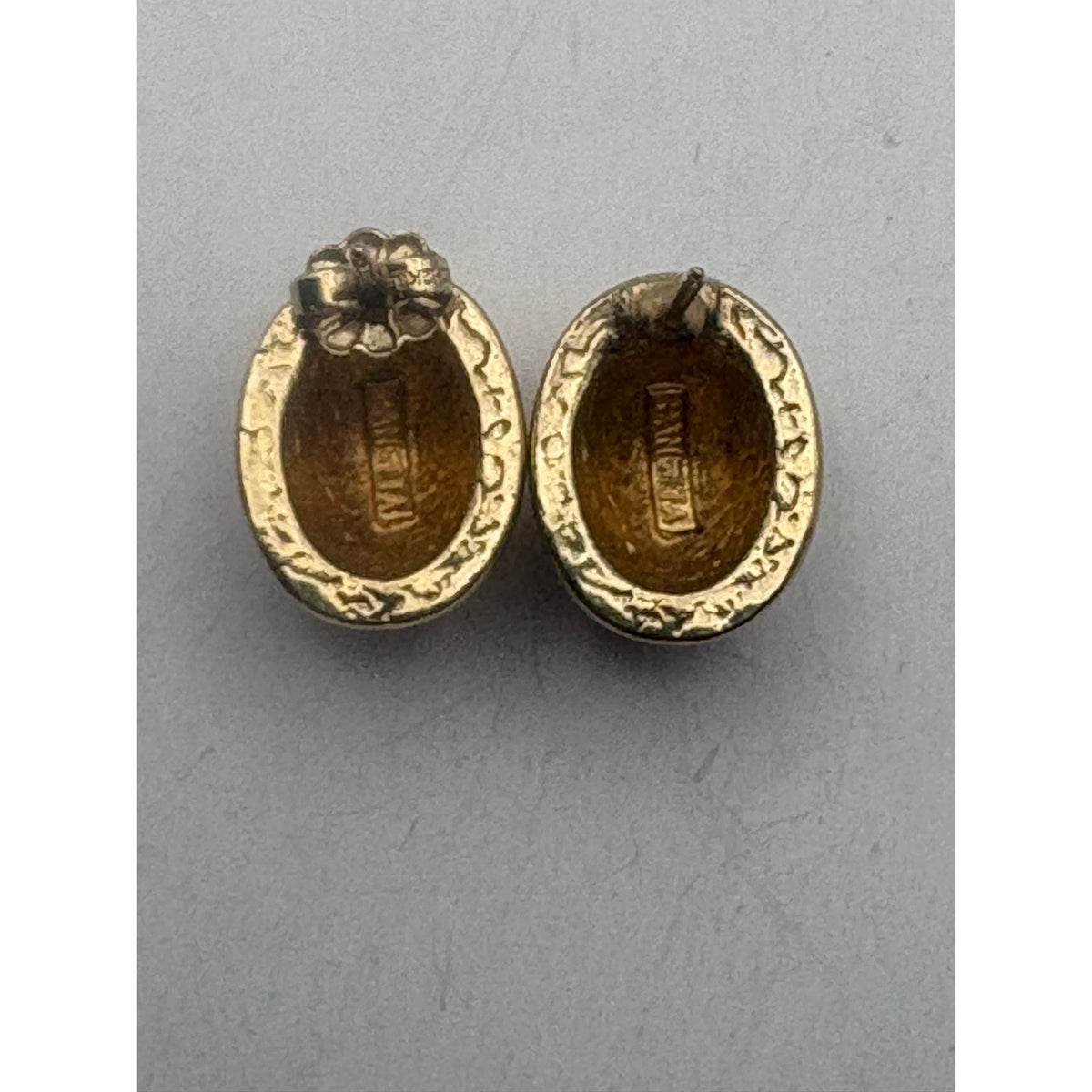 Beautiful Vintage Panetta Two-Tone Pavé Rhinestone Oval Dome Earrings
