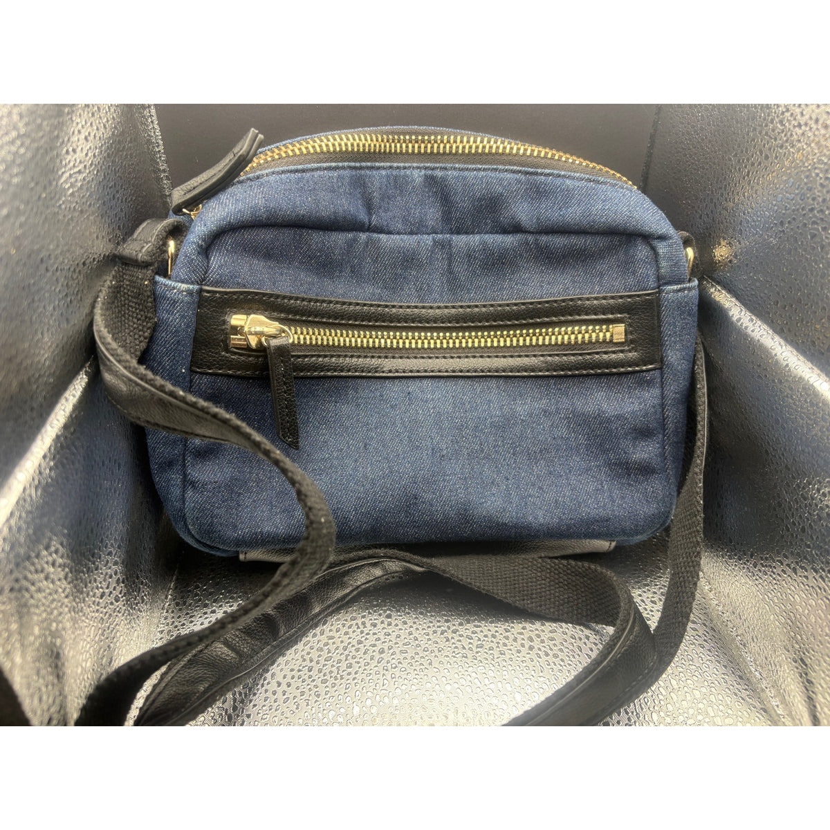 Barneys New York Crossbody Bag Womens Denim Black Gold Accessories Casual