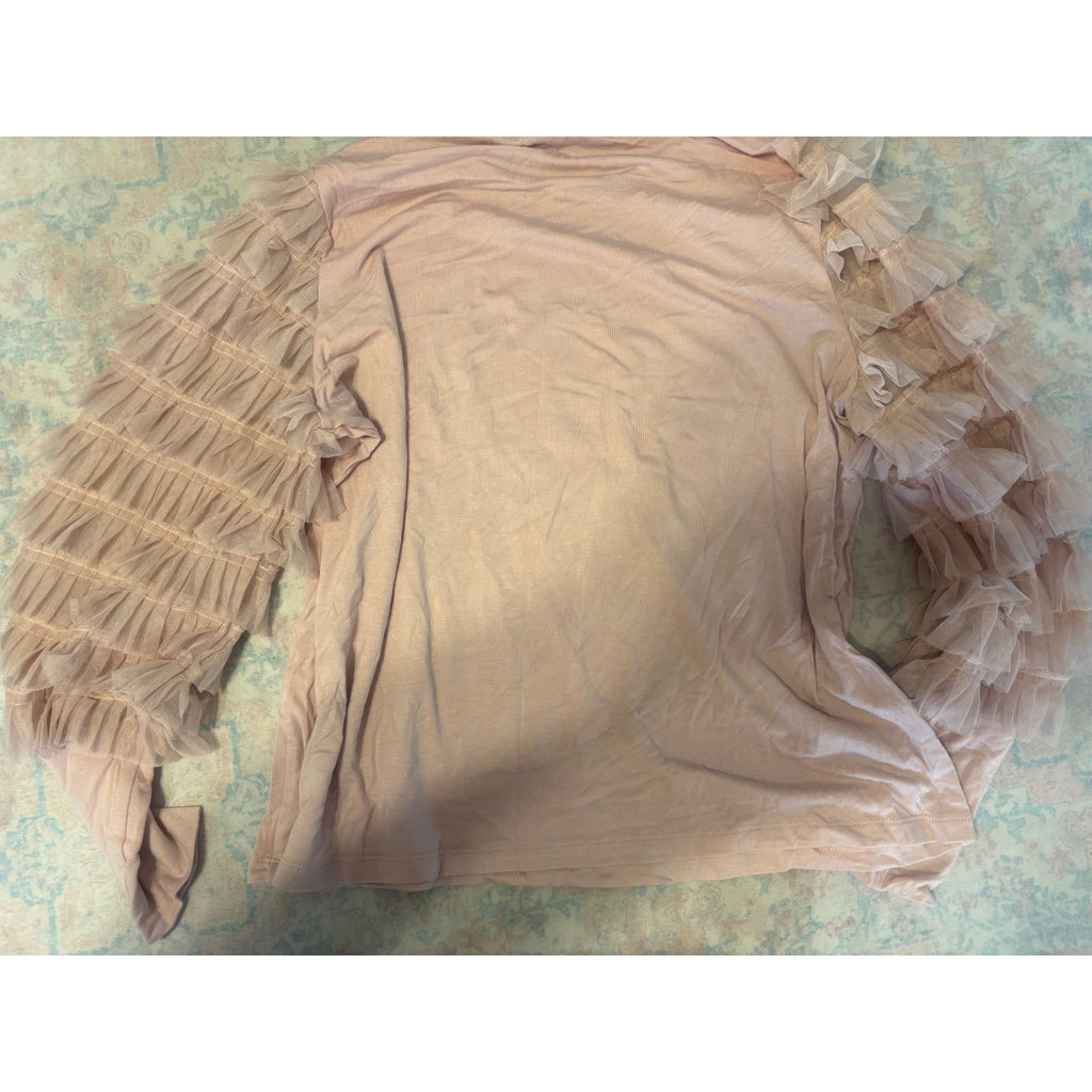 Chenault Women's Pink Tulle Ruffle Sleeve Top L