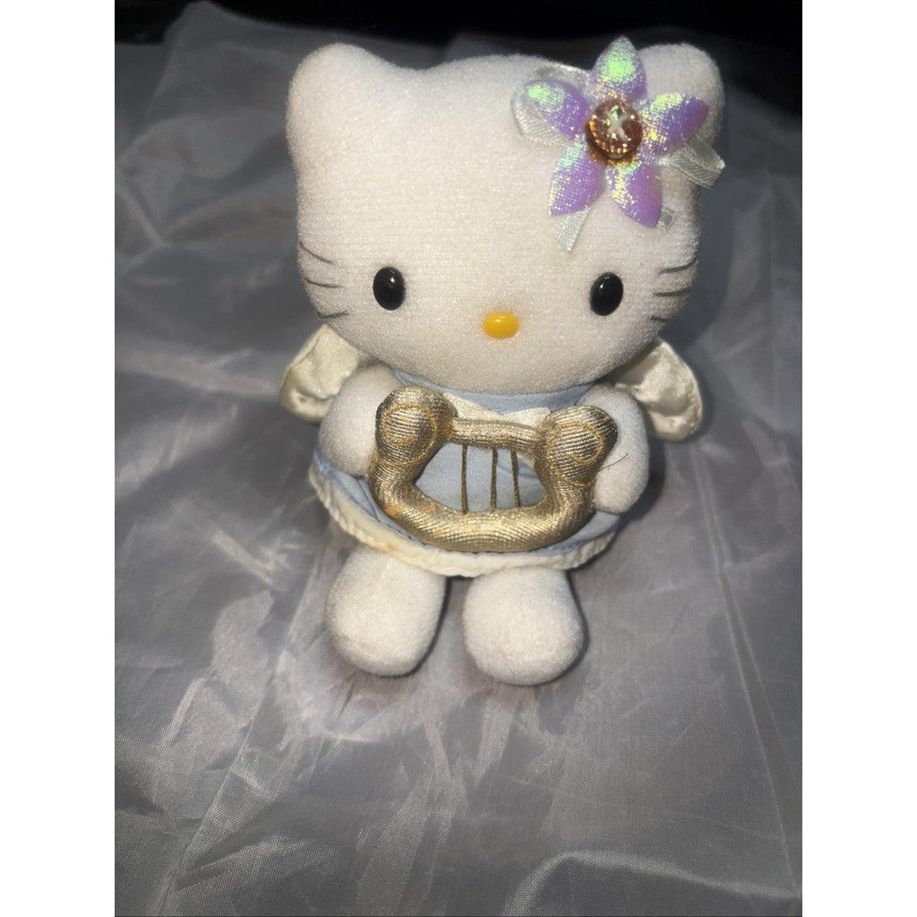 2001 Vintage Sanrio Smiles HELLO KITTY Blue Angel Gold Harp 5.5" Has Stain