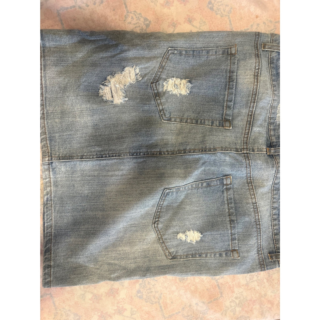 Decree Women's Denim Jean Skirt Mini 15 Blue Brown Casual Distressed Ripped