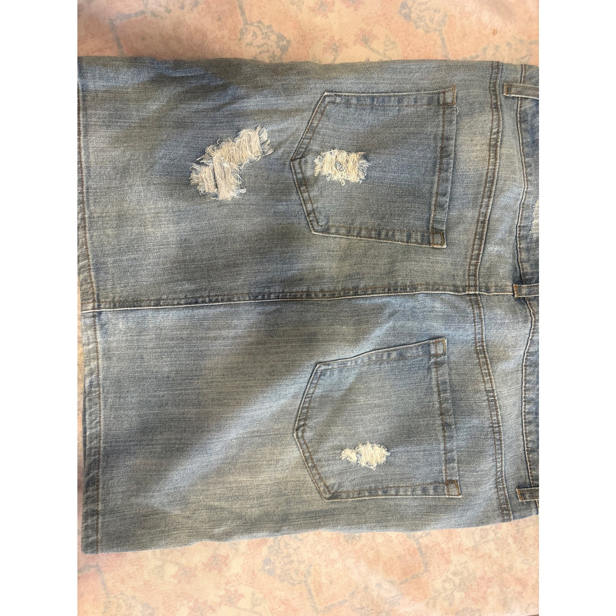 Decree Women's Denim Jean Skirt Mini 15 Blue Brown Casual Distressed Ripped