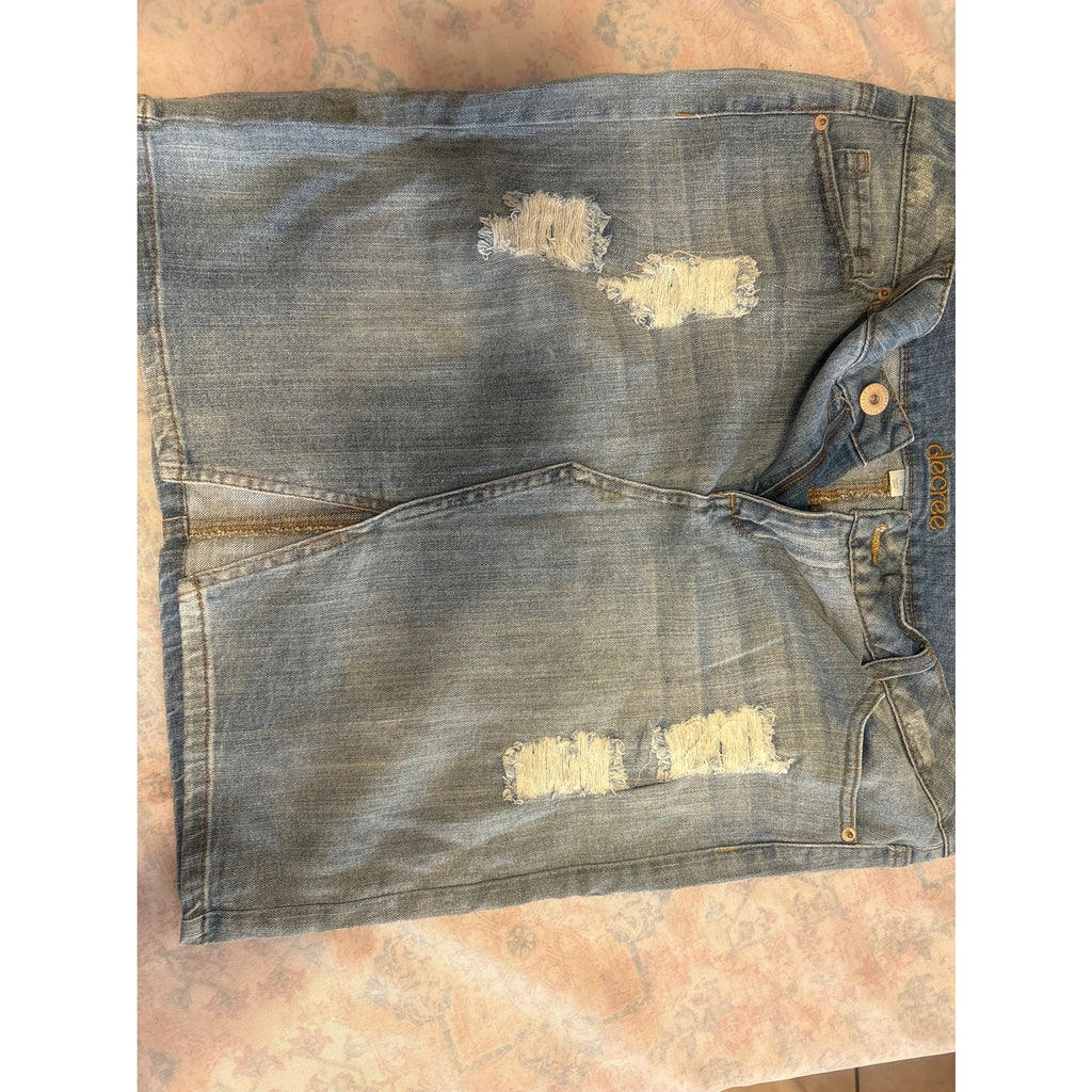 Decree Women's Denim Jean Skirt Mini 15 Blue Brown Casual Distressed Ripped
