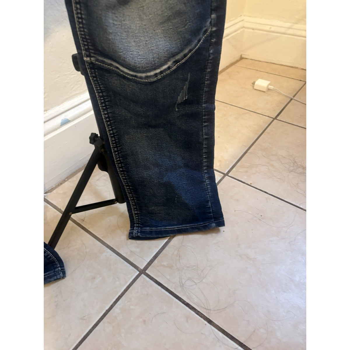 Demolition Men’s Moto Jeans 36x32 Dark Wash Whiskered Camo Patch