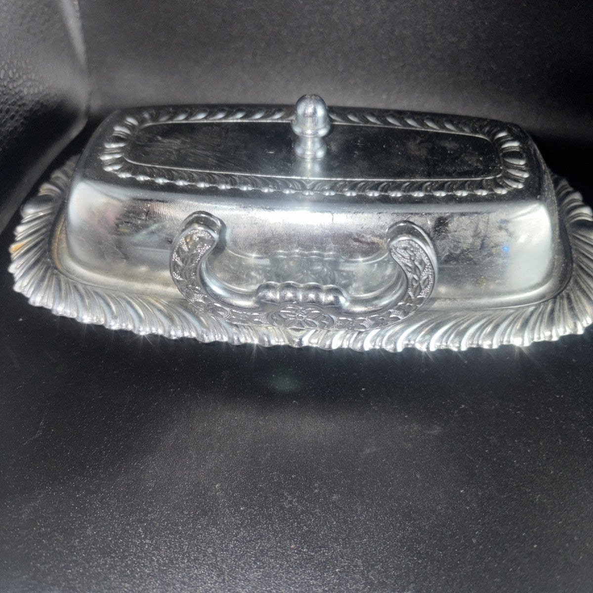 Vintage Hickok Ware Quadruple Silver Plate Butter Dish Ornate Floral Repoussé
