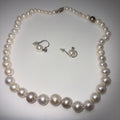 Natural MING Pearl Necklace Earring Set12mm Metallic Luster 935 Argentium Silver