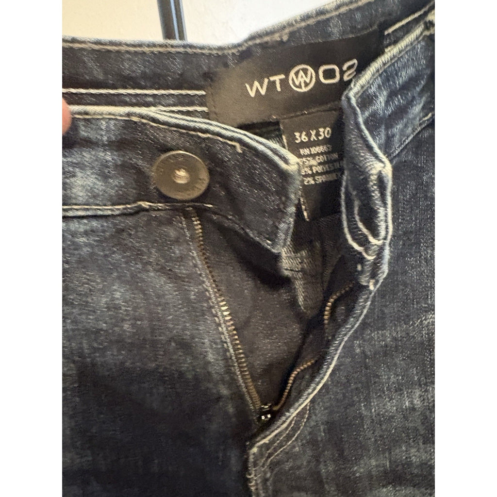 WT02 Moto Biker Jeans Men's Size 30x30 Blue Skinny Stretch Distressed Ribbed