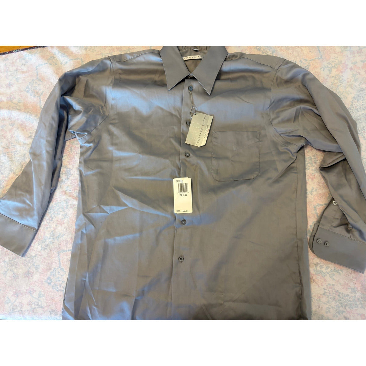 GEOFFREY BEENE Wrinkle Free Sateen Dress Shirt Men 16-32/33 Gray Multicolor